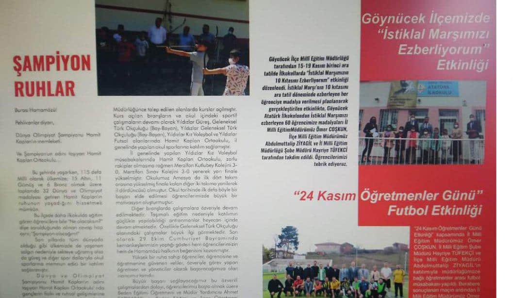 Hamit Kaplan Ortaokulumuzun Şampiyon Ruhlar  Yazısı  e-Dergi Çalışması Kapsamında 81 Çalıkuşu  Amasya Dergisinde.. 